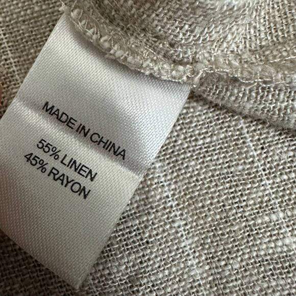 DREW Tank Top Sand Beige Burlap Striped Sleeveless Fringed Linen Blend - Picture 7 of 9